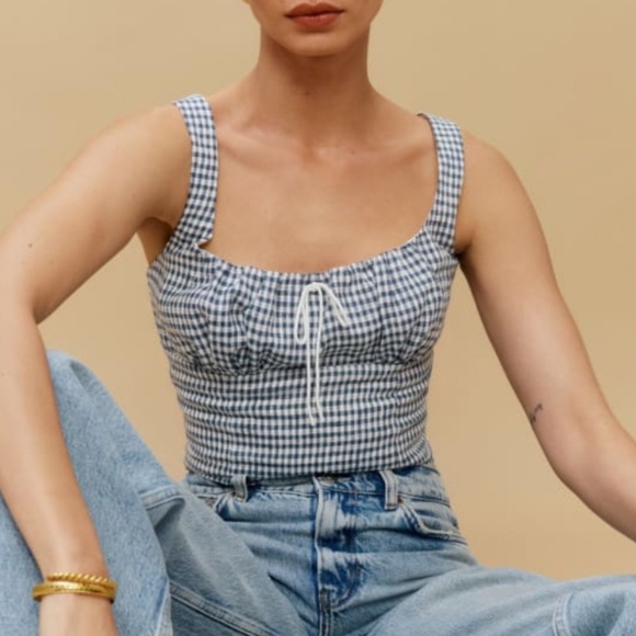 Reformation Tops - NWT Reformation Balia Linen Top - Slate Check